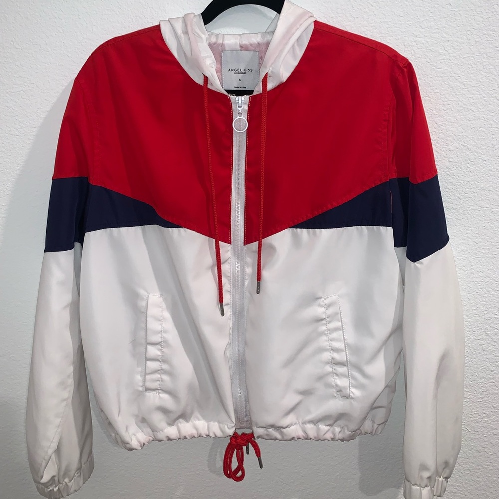 Colorblock Hooded Windbreaker w/ Drawstring.